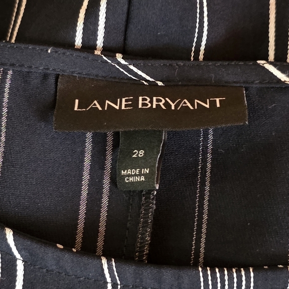 Lane Bryant Plus 28 Navy White Stripe Dolman Sleeve Asymmetric Hem Tunic Top - Picture 2 of 7